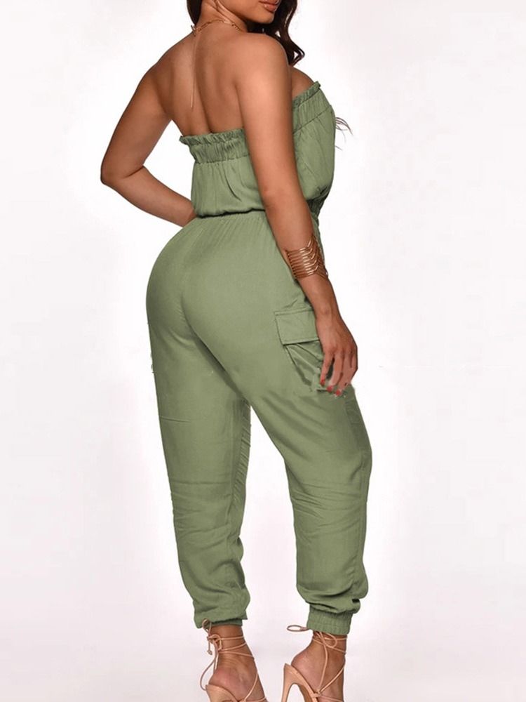 Plain Casual Ankle Length Pencil Pants Mid Midja Women's Jumpsuit