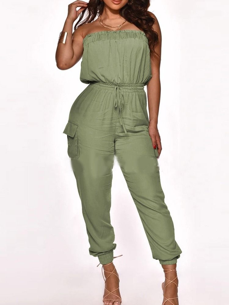 Plain Casual Ankle Length Pencil Pants Mid Midja Women's Jumpsuit