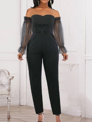 Plain Fashion Full Slim Dam Svart Slim Jumpsuit