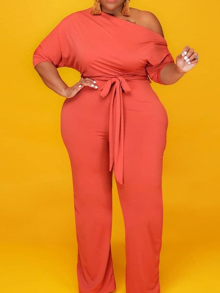 Plain Full Length Casual Slim Straight Women's Jumpsuit Plus Size