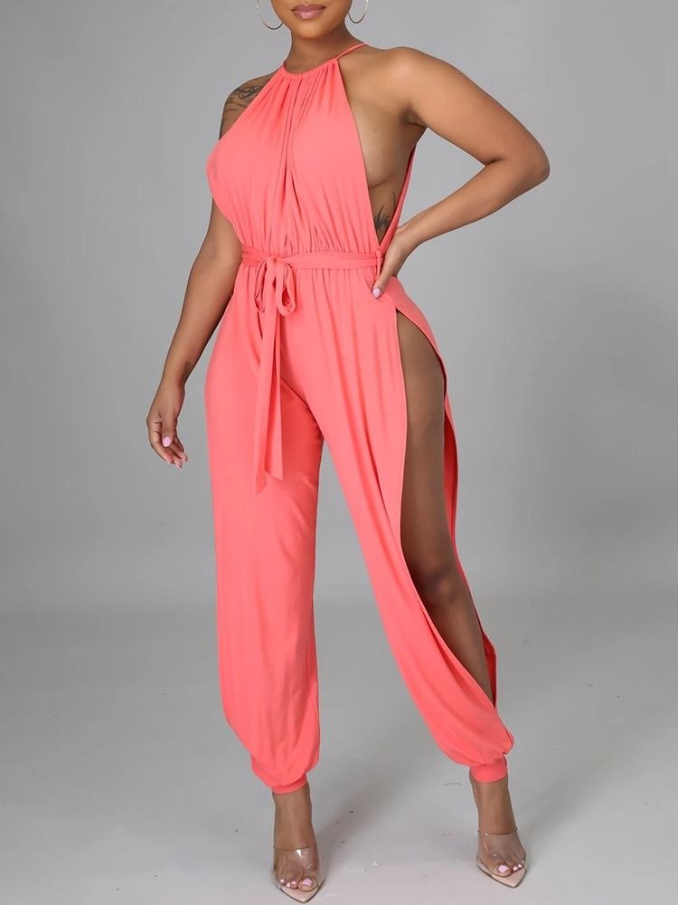 Plain Hollow Sexig Loose High Waist Women's Jumpsuit