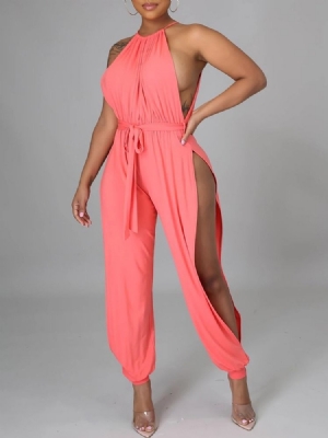 Plain Hollow Sexig Loose High Waist Women's Jumpsuit