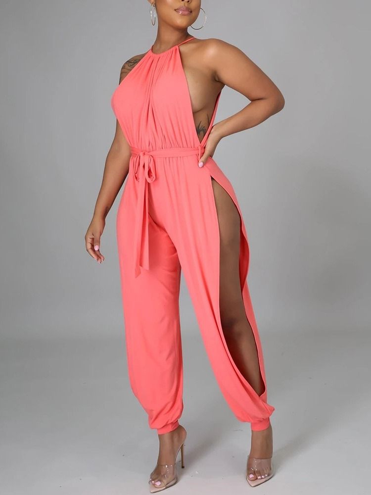 Plain Hollow Sexig Loose High Waist Women's Jumpsuit