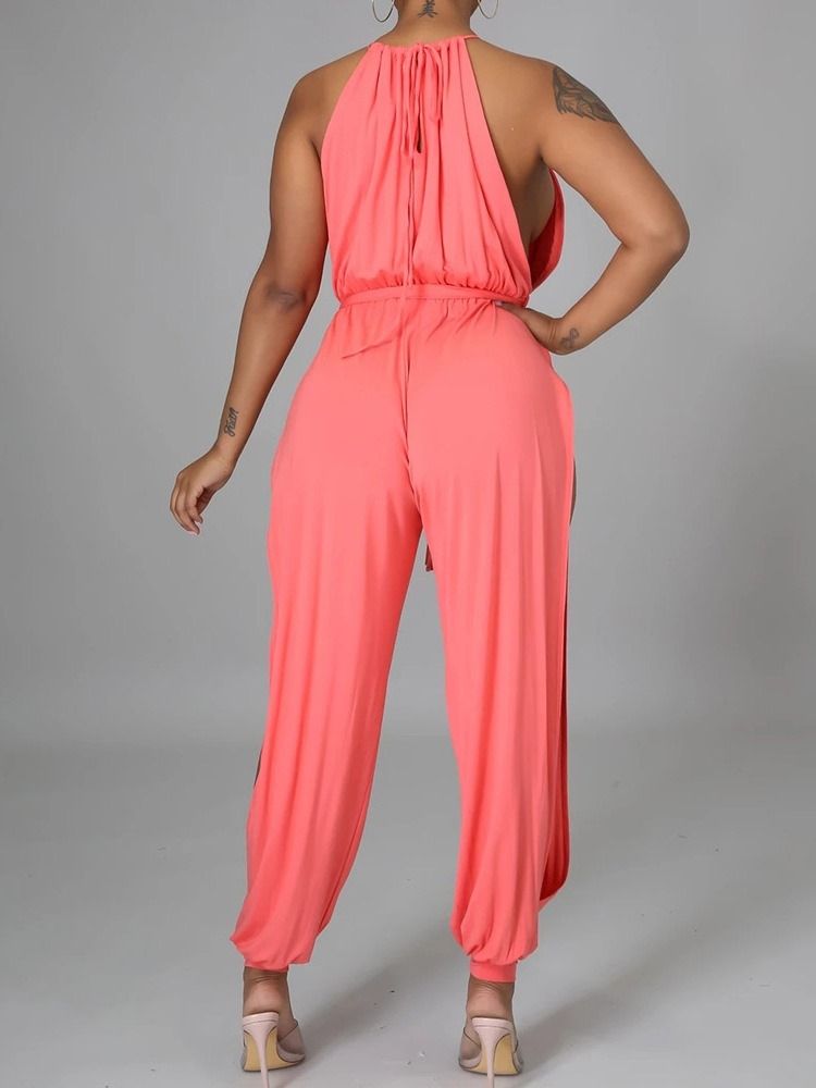 Plain Hollow Sexig Loose High Waist Women's Jumpsuit