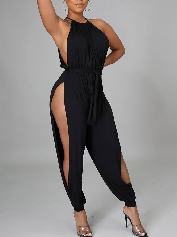 Plain Hollow Sexig Loose High Waist Women's Jumpsuit