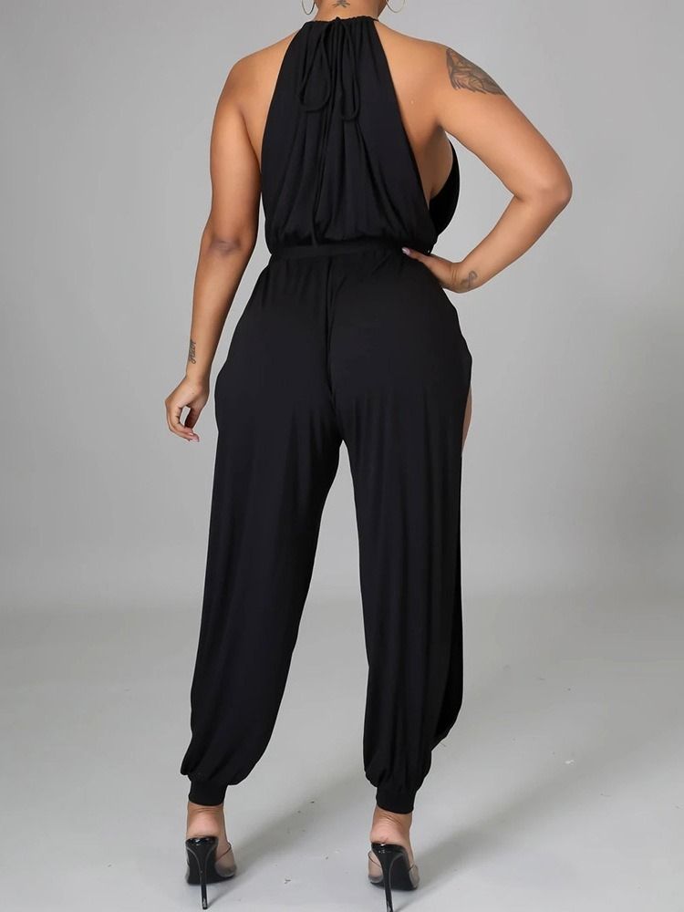 Plain Hollow Sexig Loose High Waist Women's Jumpsuit