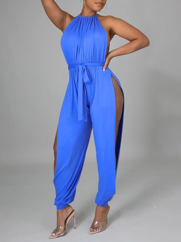 Plain Hollow Sexig Loose High Waist Women's Jumpsuit