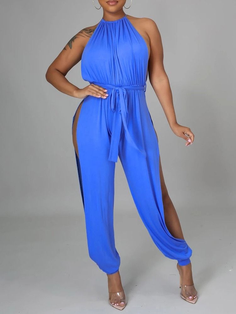 Plain Hollow Sexig Loose High Waist Women's Jumpsuit