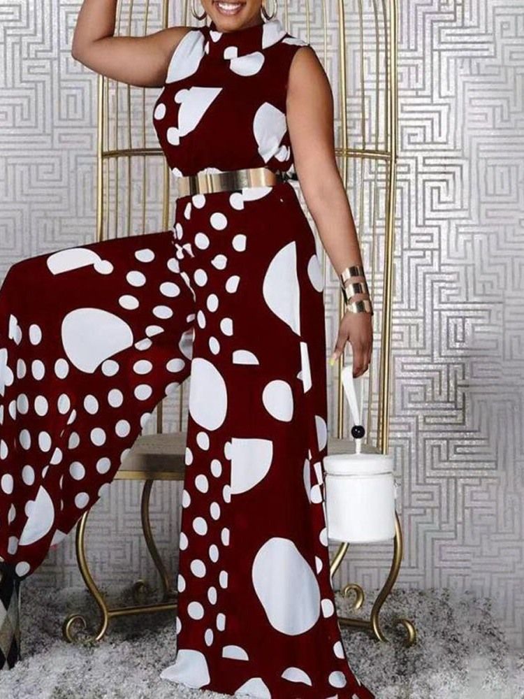 Polka Dots Patchwork Full Längd Lösa Vidben Jumpsuit För Kvinnor