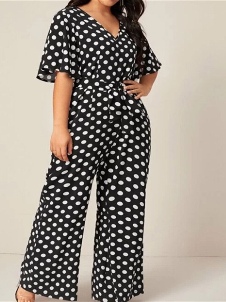 Polka Dots Western Print Dam Slim Straight Jumpsuit