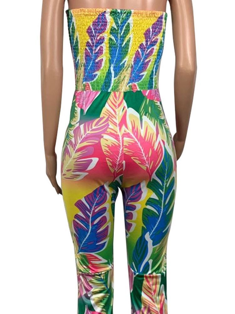 Print Ankel Längd Floral Slim Bellbottoms Jumpsuit För Kvinnor