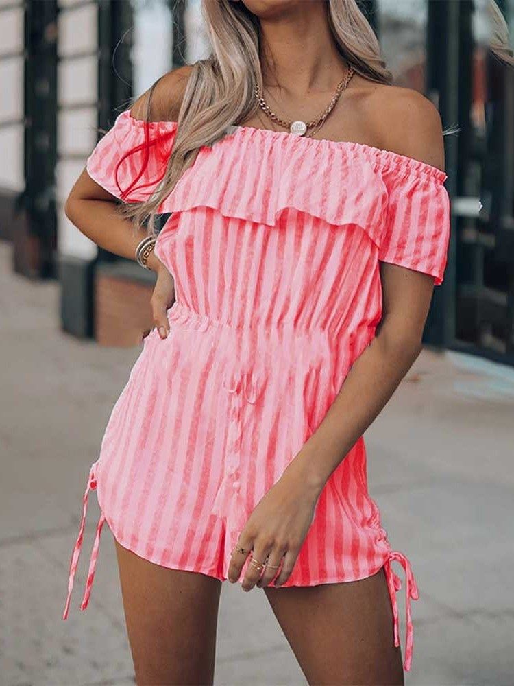 Shorts Stripe Backless Slim Romper För Kvinnor