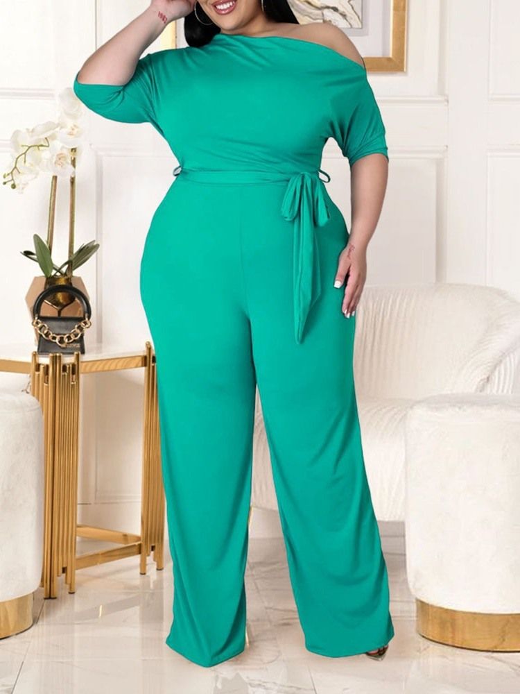 Western Plain Lace-up Straight Loose Women's Jumpsuit