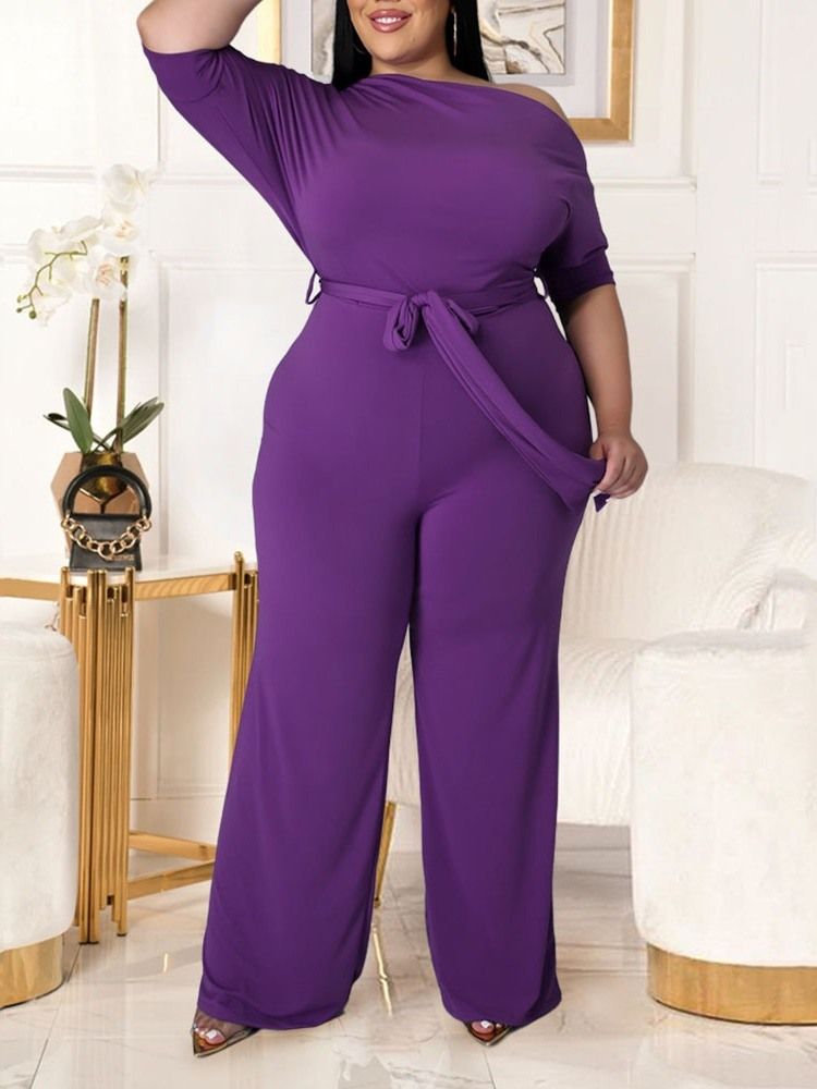 Western Plain Lace-up Straight Loose Women's Jumpsuit