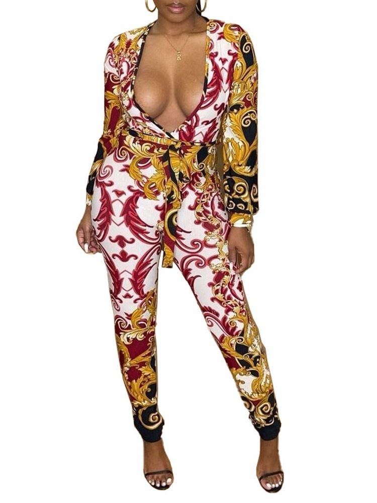 Western Print Full Mid Mid Midja Dam Skinny Jumpsuit