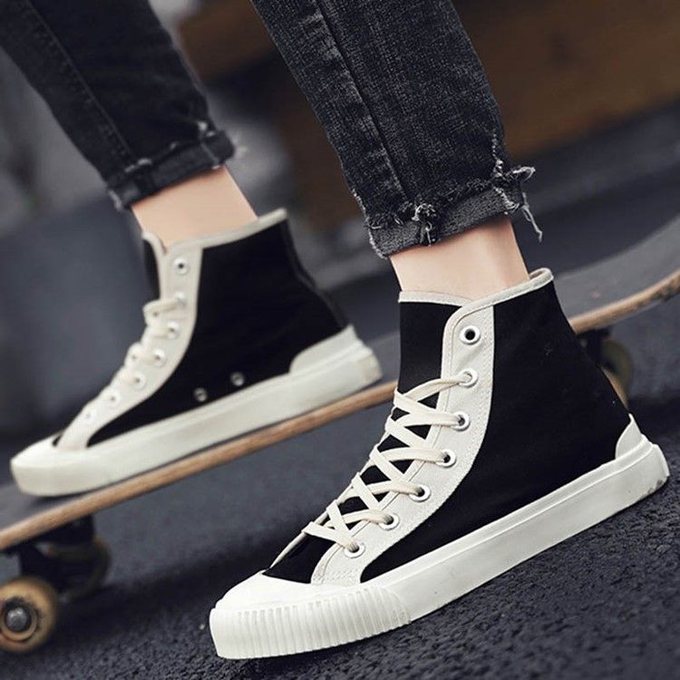 Canvas Color Block Snörning High-cut Upper Round Toe Herr Skate Skor