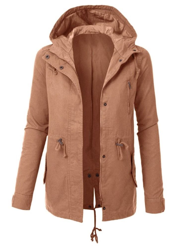 Dam Dragkedja Med Huva Med Dragkedja Casual Fall Trench Coat