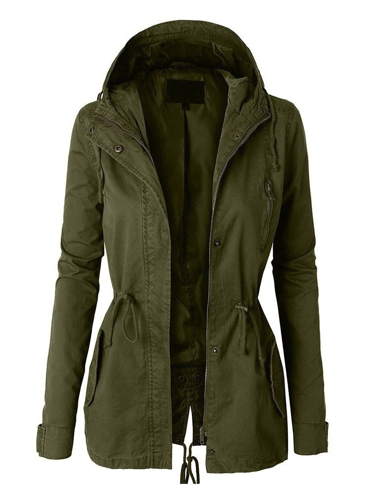 Dam Dragkedja Med Huva Med Dragkedja Casual Fall Trench Coat