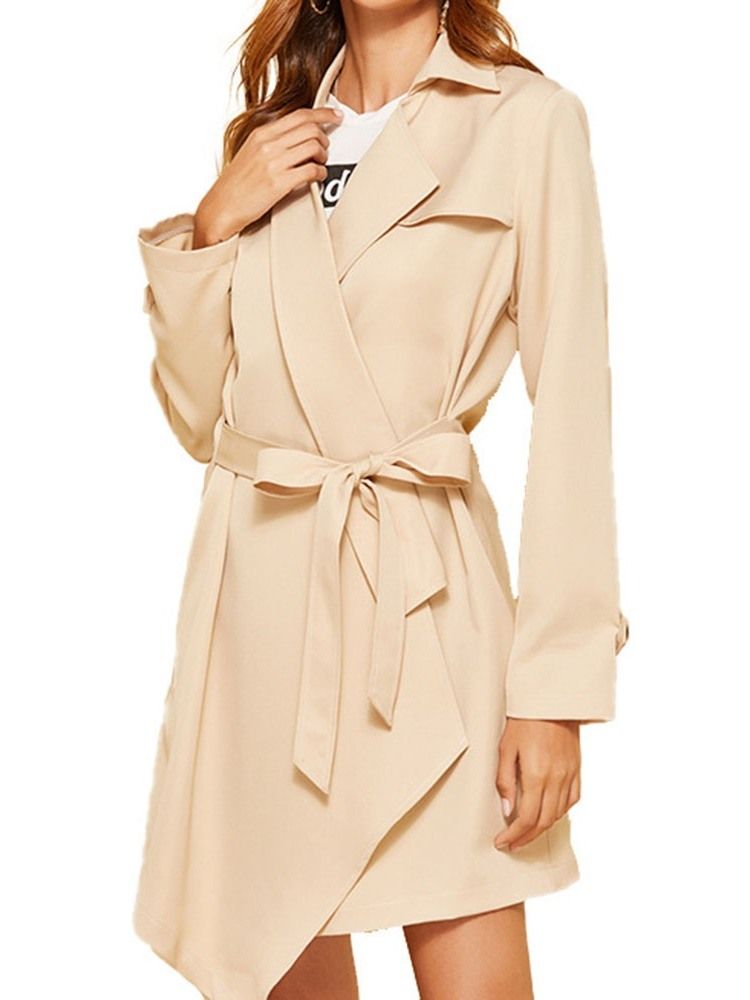 Dam Lace-up Lapel Lace-up Långärmad Trenchcoat