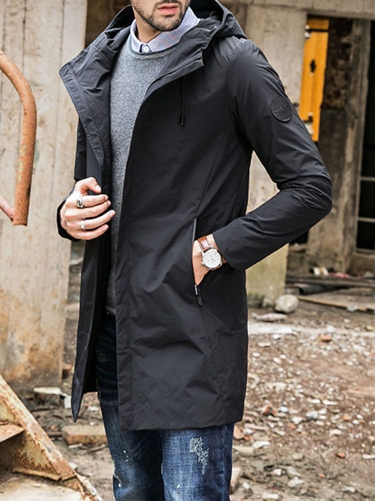 Hooded Zipper Plain Loose Casual Men's Trench Coat