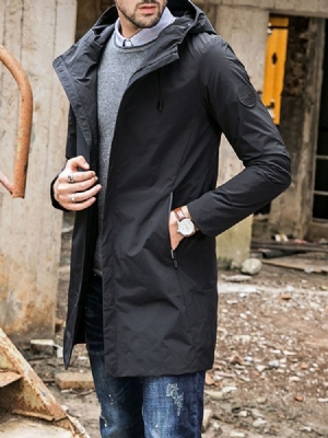 Hooded Zipper Plain Loose Casual Men's Trench Coat