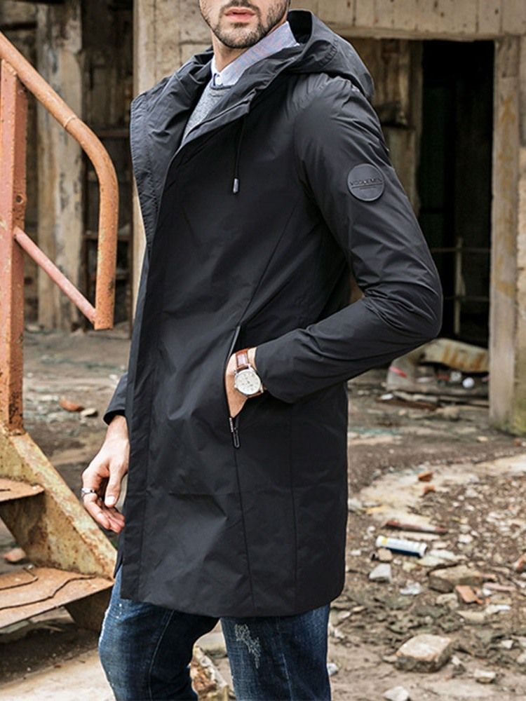 Hooded Zipper Plain Loose Casual Men's Trench Coat