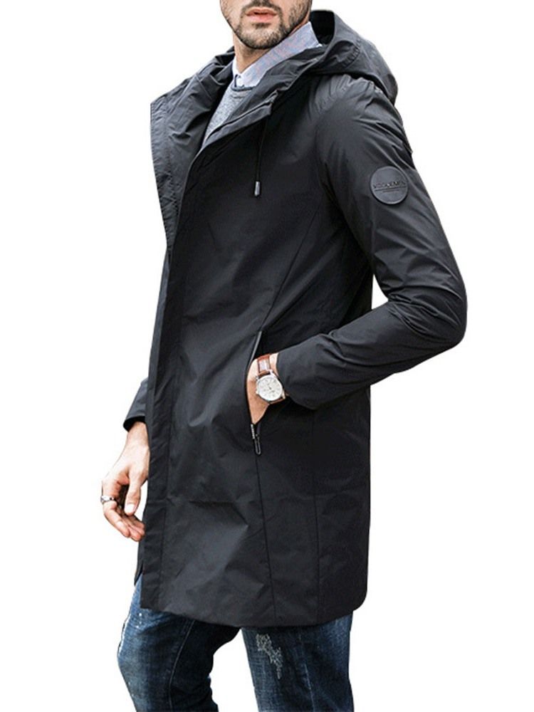 Hooded Zipper Plain Loose Casual Men's Trench Coat