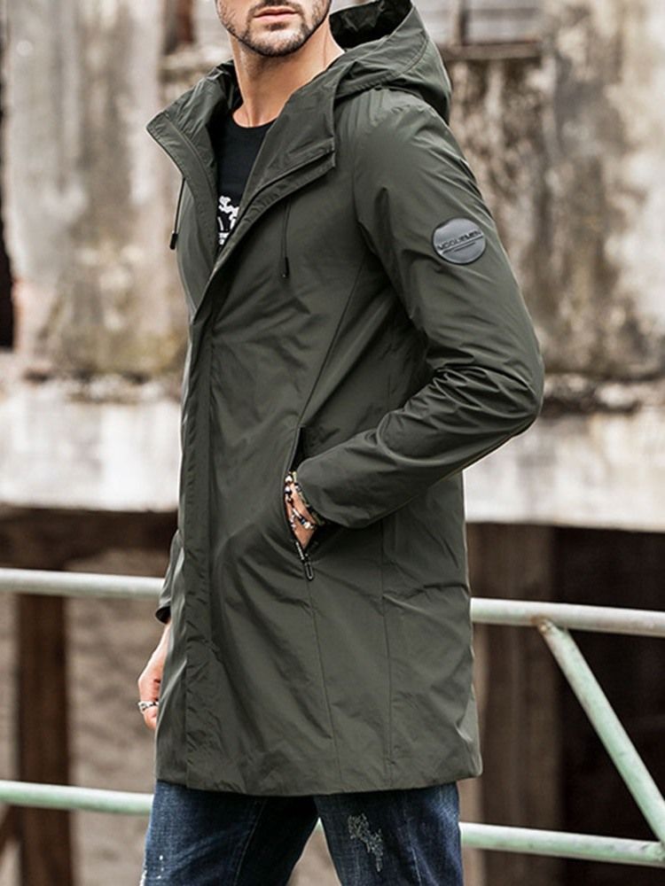 Hooded Zipper Plain Loose Casual Men's Trench Coat