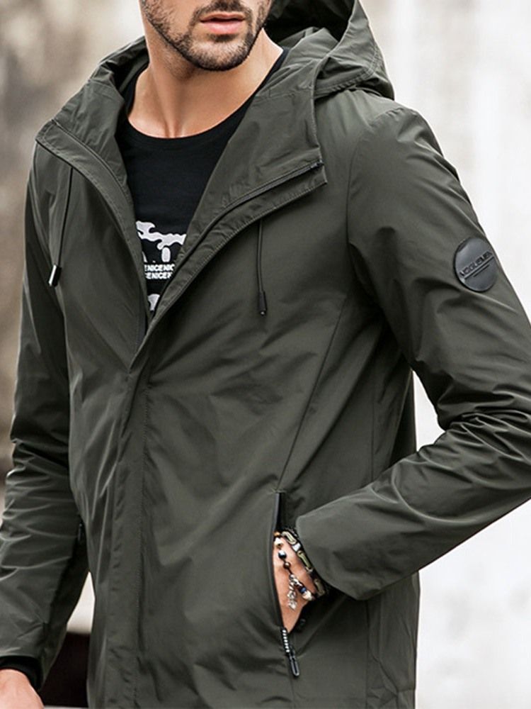 Hooded Zipper Plain Loose Casual Men's Trench Coat