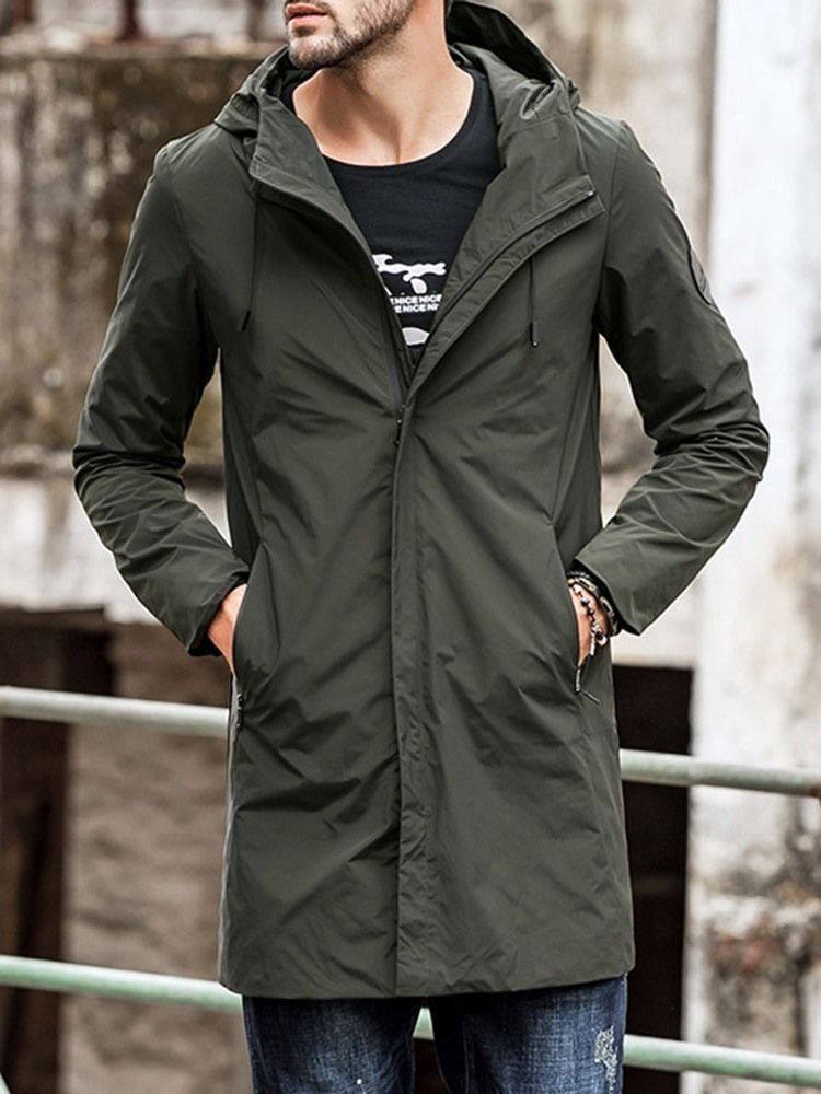 Hooded Zipper Plain Loose Casual Men's Trench Coat