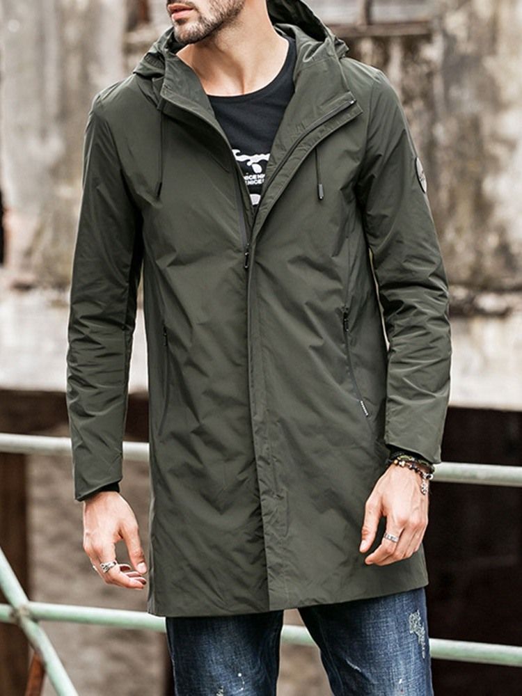 Hooded Zipper Plain Loose Casual Men's Trench Coat