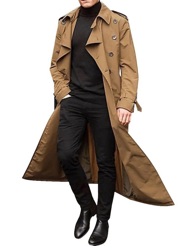 Lapel Long Button Plain European Trench Coat För Män