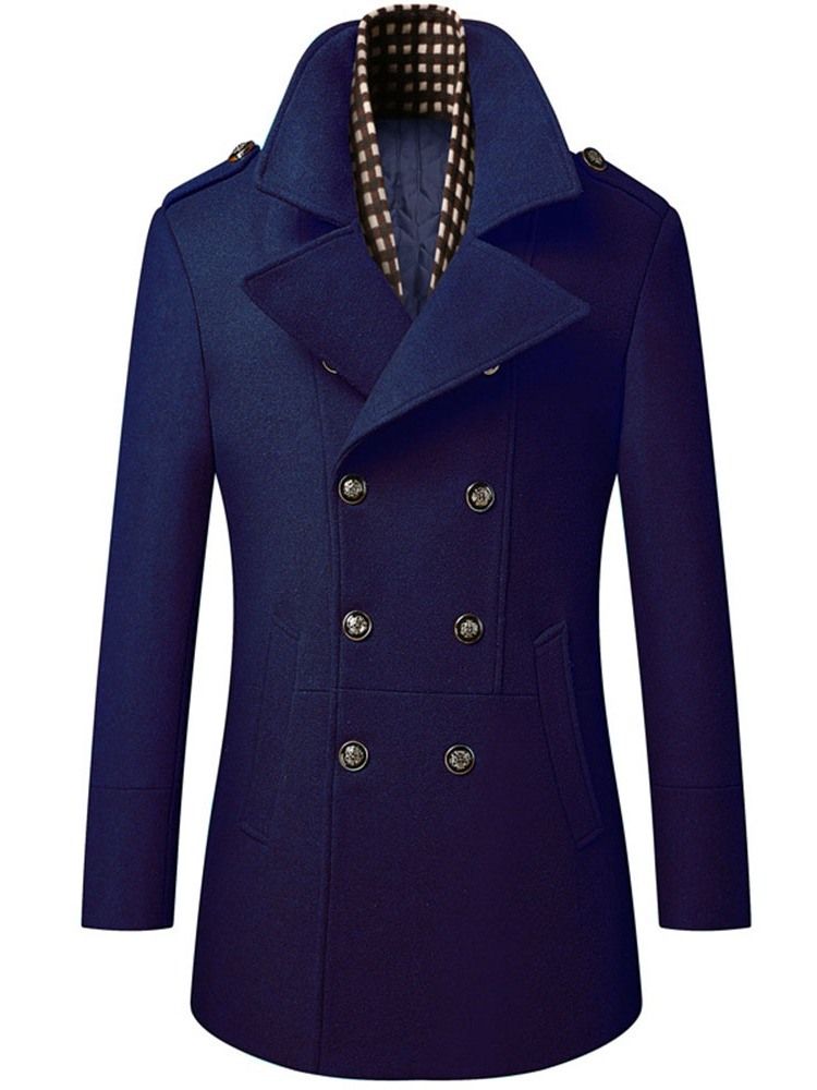 Lapel Plain Mid-length Winter Slim Coat För Män