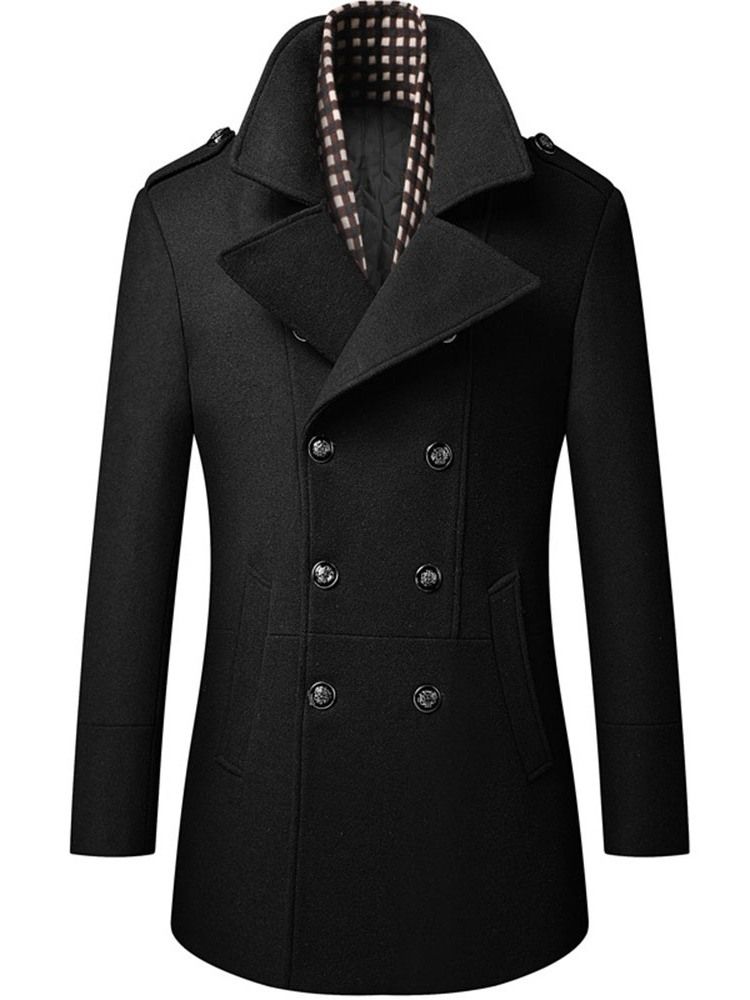 Lapel Plain Mid-length Winter Slim Coat För Män