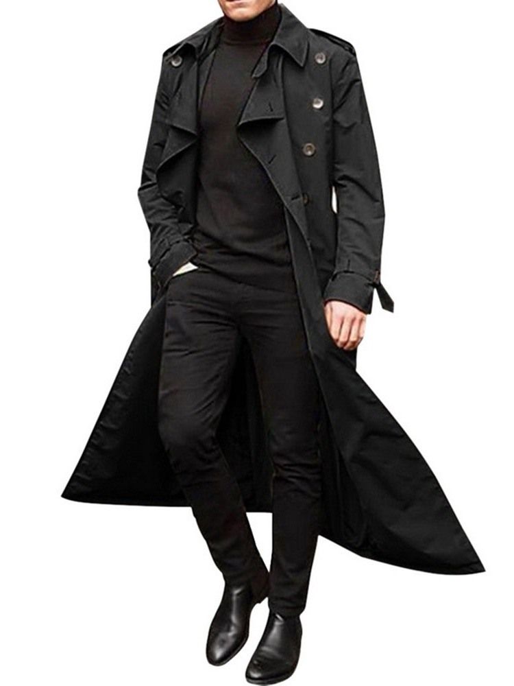 Long Style Button Plain Loose European Men's Trench Coat