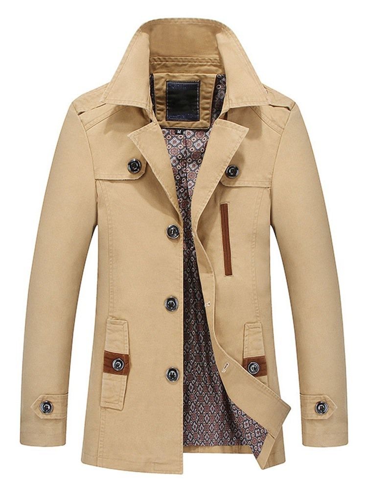 Mäns Färgblock Standardknapp Fall Casual Trenchcoat