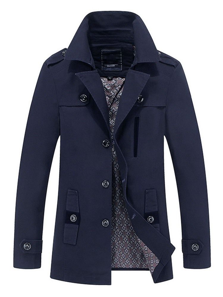 Mäns Färgblock Standardknapp Fall Casual Trenchcoat