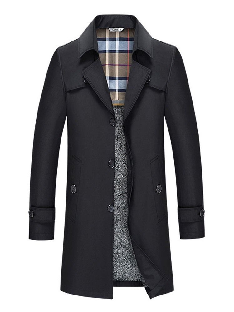 Mellanlängd Button Revers Casual Trench Coat För Män