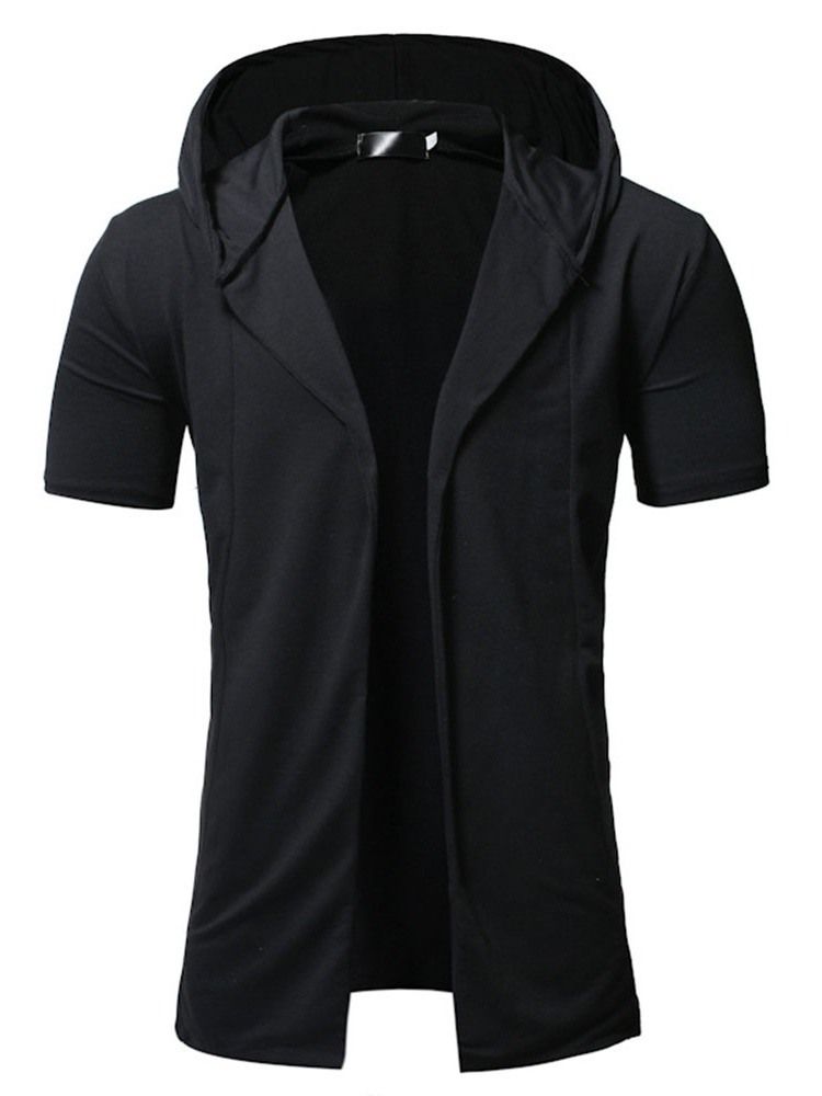 Mellanlängd Plain Hooded Casual Wrapped Mens Trench Coat