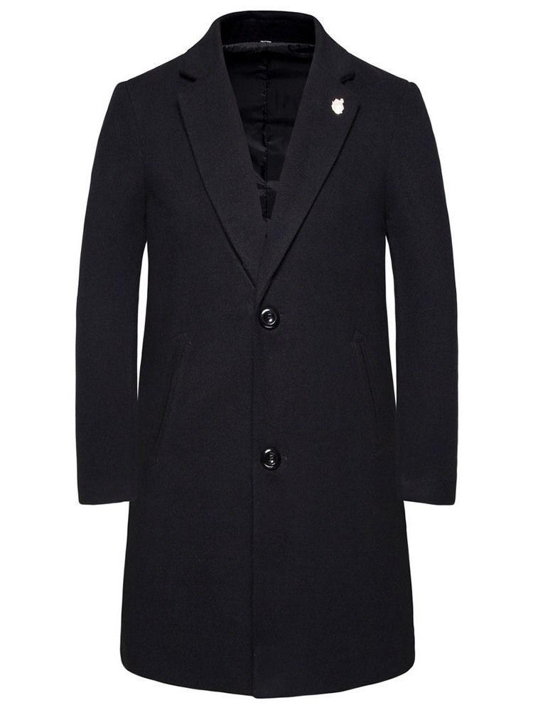 Notched Lapel Mid-length Plain Men's Winter Coat