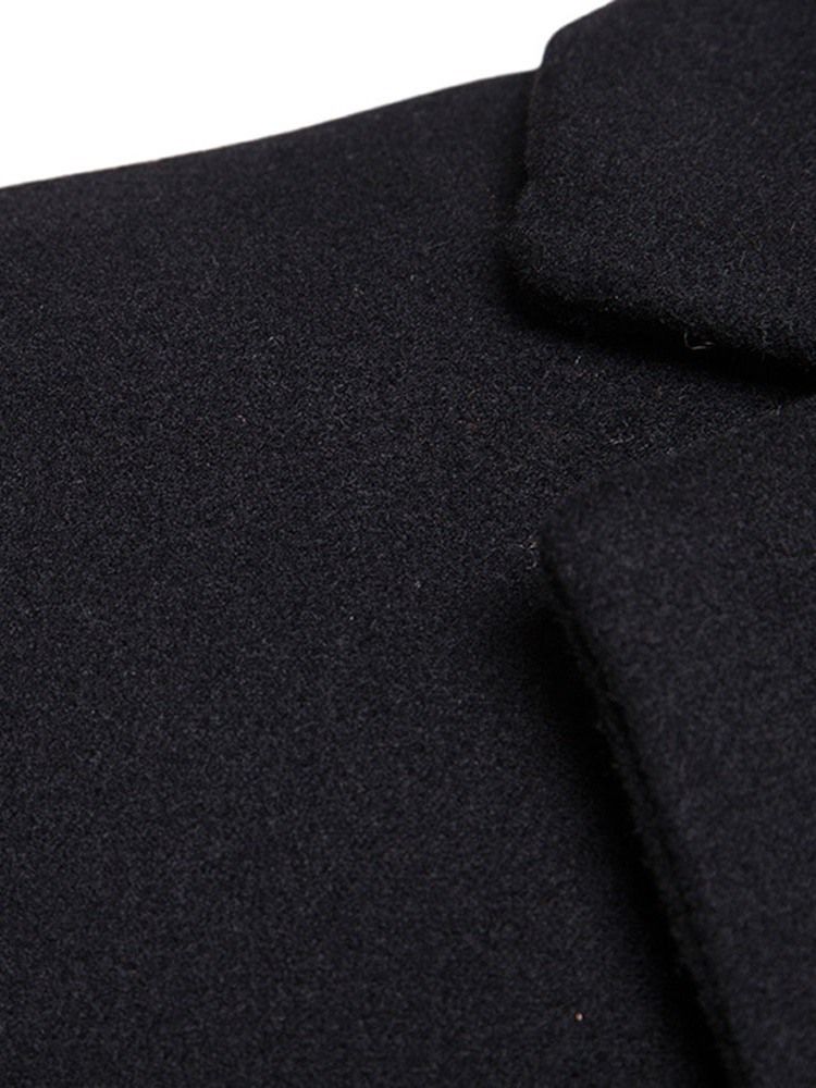 Notched Lapel Mid-length Plain Men's Winter Coat