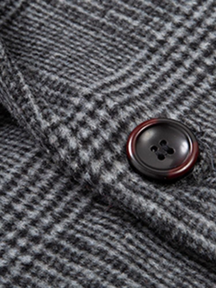 Notched Lapel Plaid Mid-length Korean Men's Coat