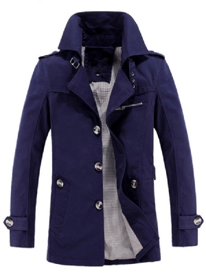 Notched Lapel Slim Thin Single-breasted Men's Trench Coat