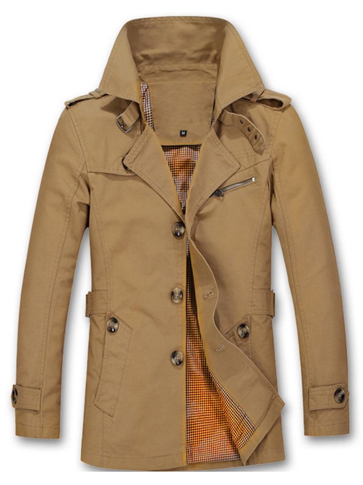 Notched Lapel Slim Thin Single-breasted Men's Trench Coat