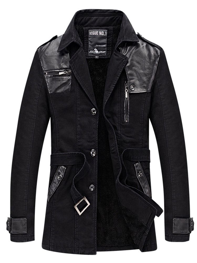 Notched Lapel Solid Color Patchwork Men's Trench Coat