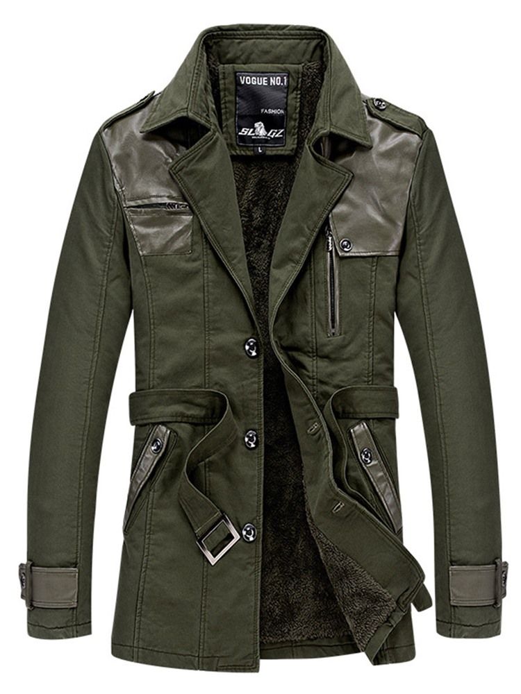 Notched Lapel Solid Color Patchwork Men's Trench Coat