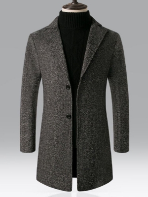 Plain Button Notched Lapel Korean Single-breasted Men's Coat