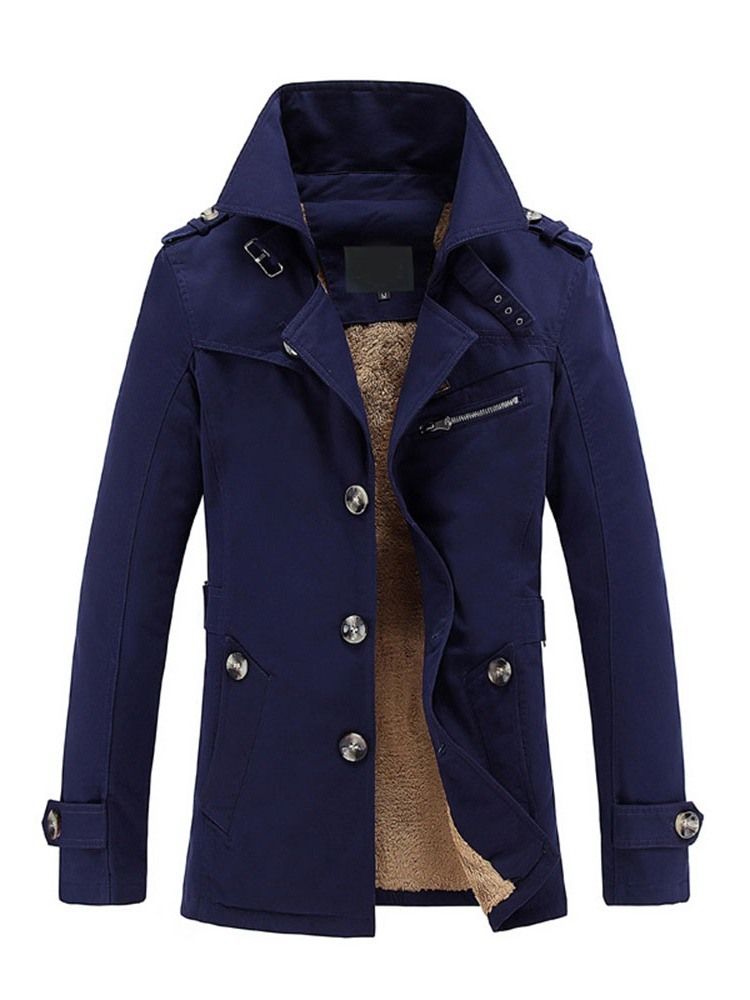 Plain Lapel Mid-length Slim Casual Men's Trench Coat