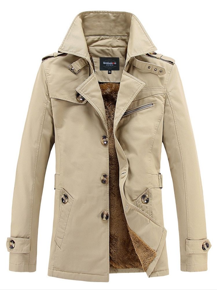 Plain Lapel Mid-length Slim Casual Men's Trench Coat