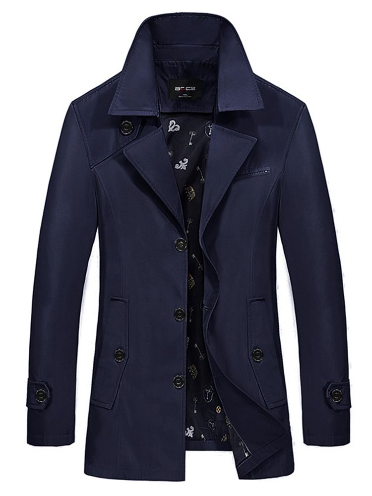 Plain Lapel Mid-length Vogue Trenchcoat För Män